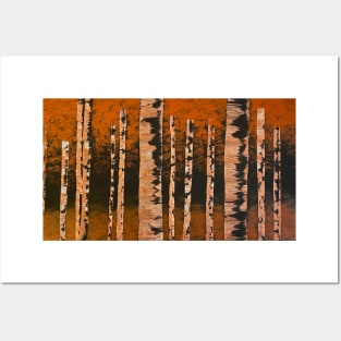 Birch Trees with Copper Red Leaves Posters and Art